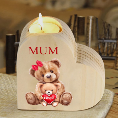 Personalised 1 Name & 1 Text Candle Holder Teddy Bear Wooden Candlestick Gifts for Grandma/Mother-Jessemade AU
