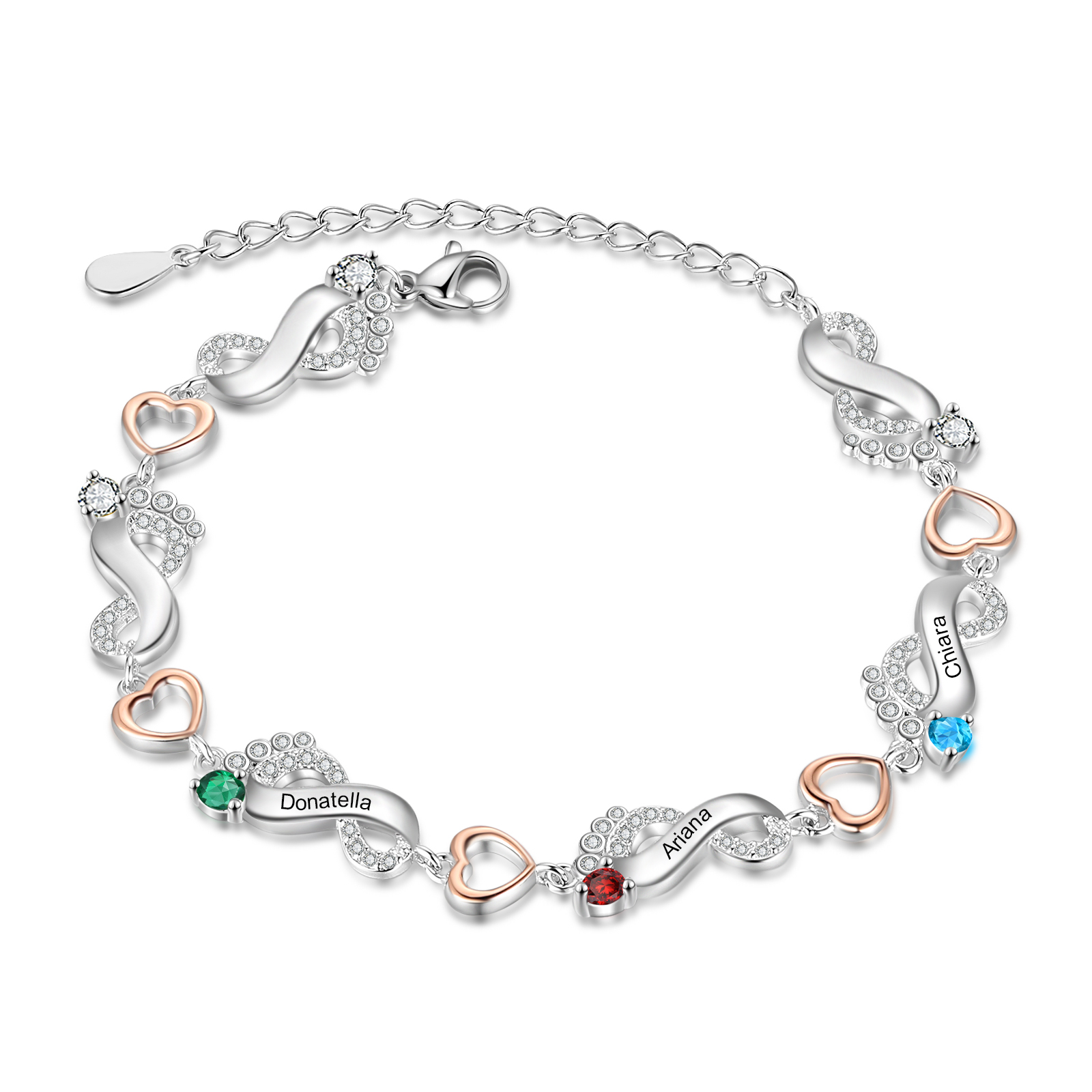 Personalised Baby Feet Bracelet Custom 3 Birthstones Heart Bracelet Gifts For Women-Jessemade AU