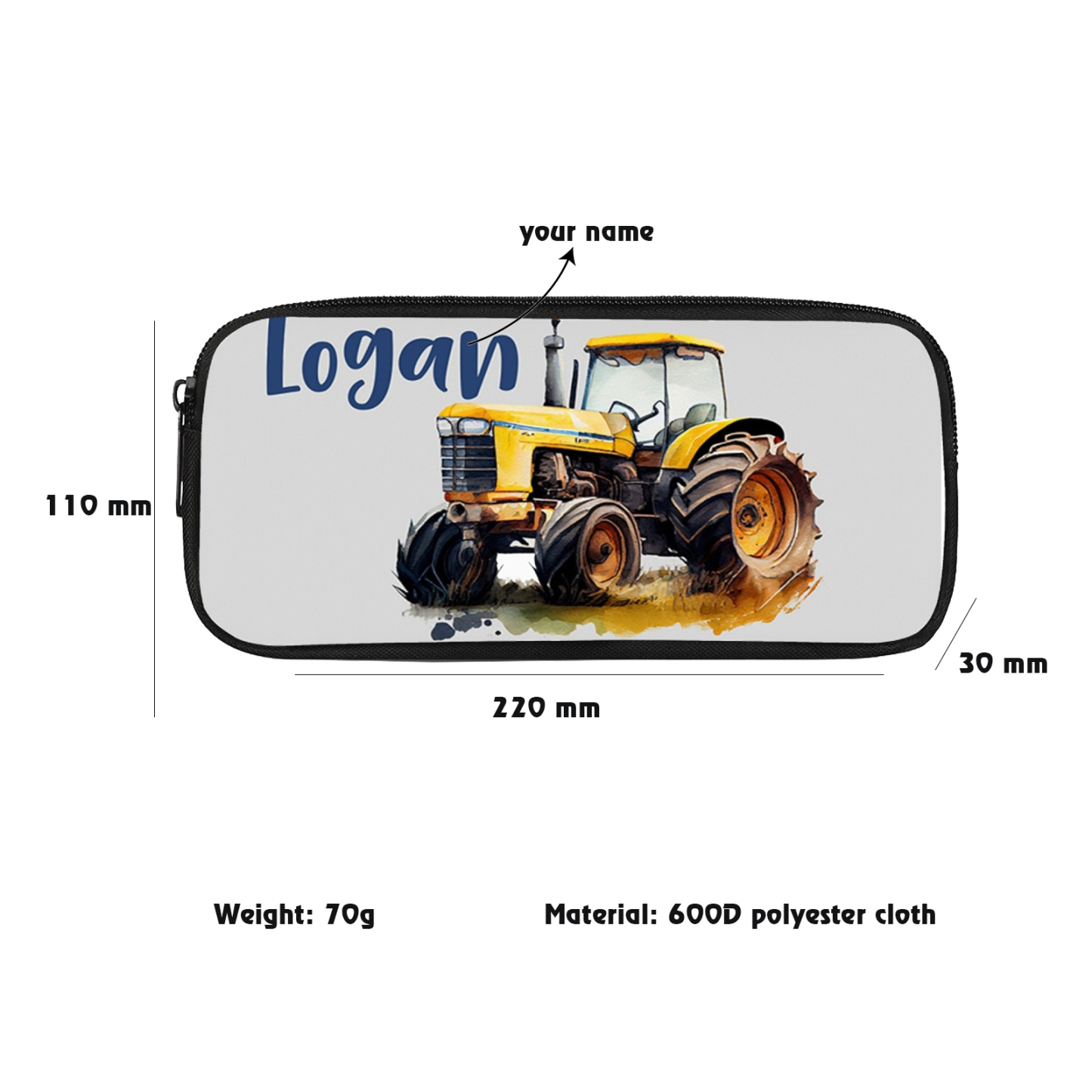 Personalised  Name Pencil Case Yellow Bulldozer Pen Bag Zipper Back to School Gifts for Student-Jessemade AU