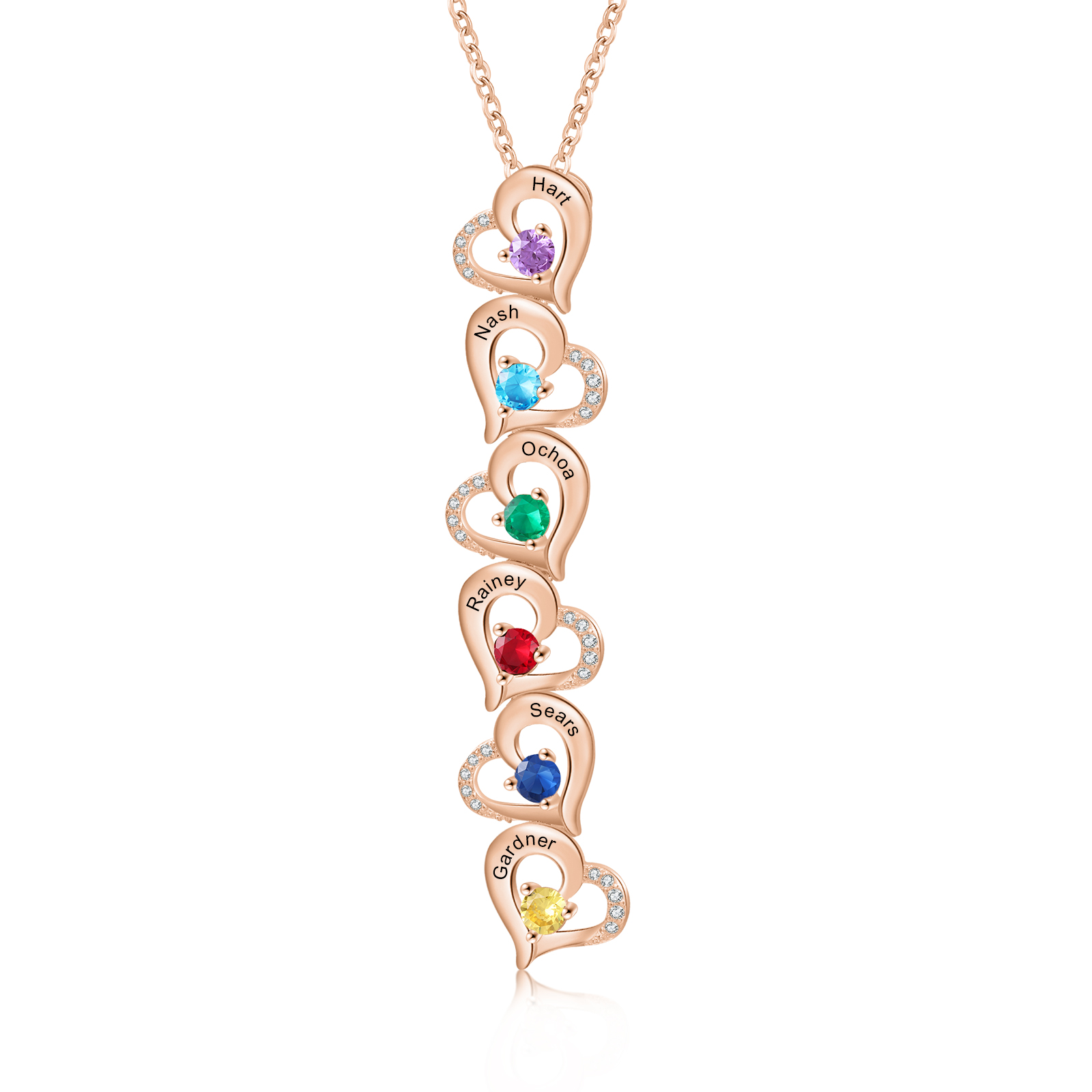 6 Names - Personalised Heart Pendant Necklace Custom Birthstones & Names Necklace Birthday Gift for Her -Jessemade AU