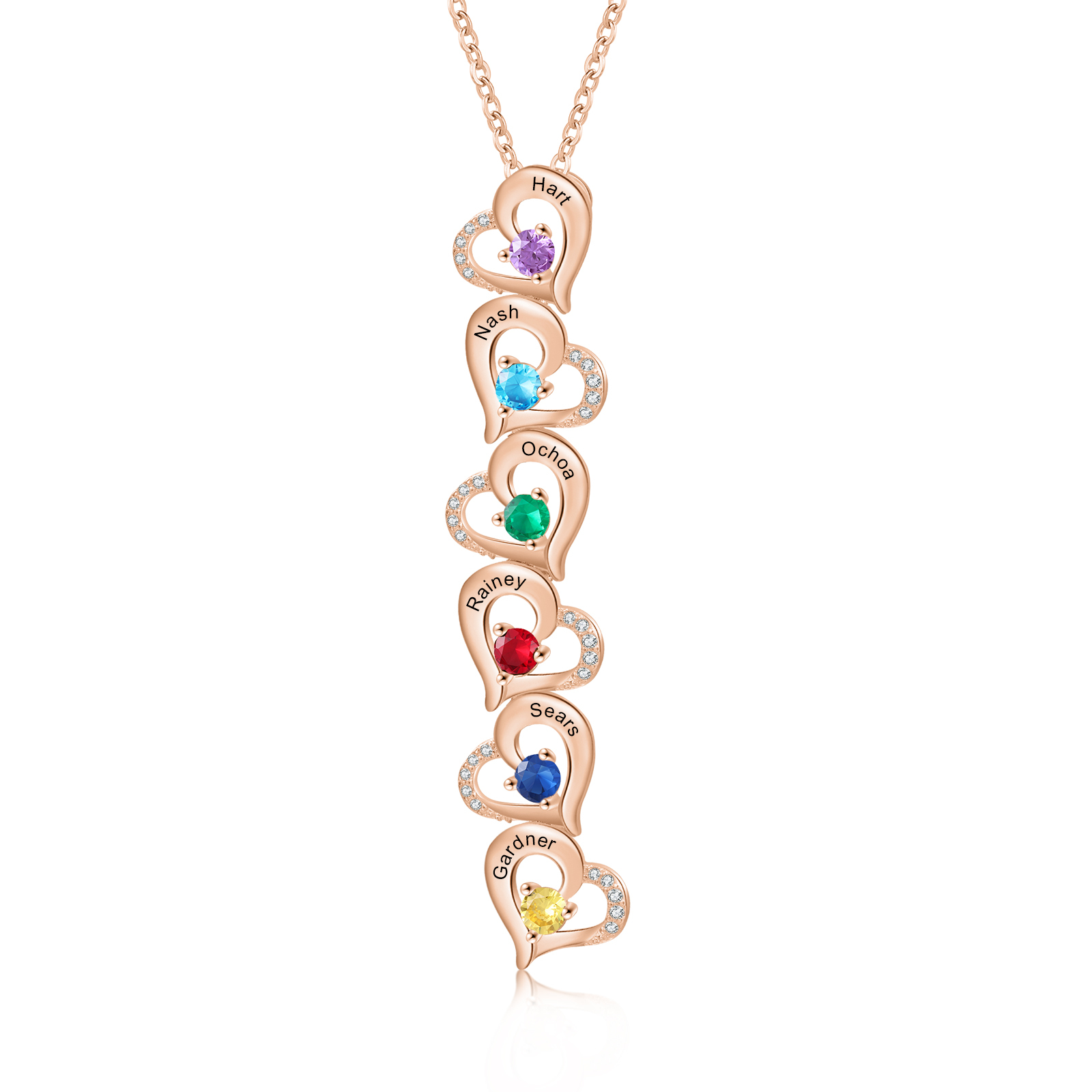 6 Names - Personalised Heart Pendant Necklace Custom Birthstones & Names Necklace Birthday Gift for Her -Jessemade AU
