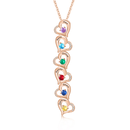 6 Names - Personalised Heart Pendant Necklace Custom Birthstones & Names Necklace Birthday Gift for Her -Jessemade AU