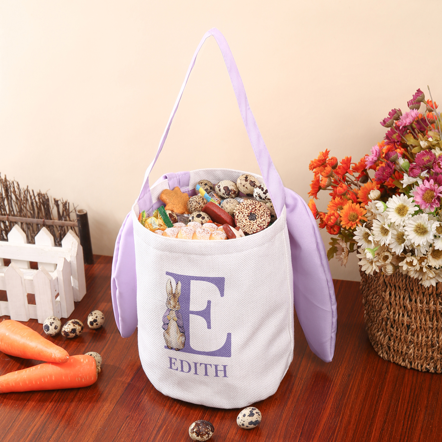 Easter Bunny Tote Bag Personalised Name & Letter Bucket Bag Bunny Basket Gifts For Kids-Jessemade AU