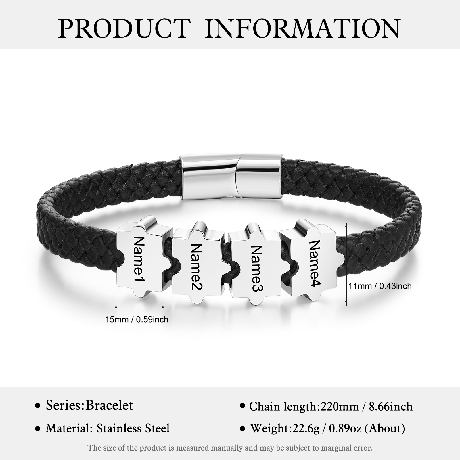 Custom Family Puzzle Bracelet Engrave 4 Names Leather Bracelet For Father-Jessemade AU