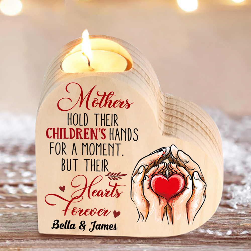Mother Hold Children Personalised Heart Candle Holder Wooden Candlestick Mothers Gifts-Jessemade AU