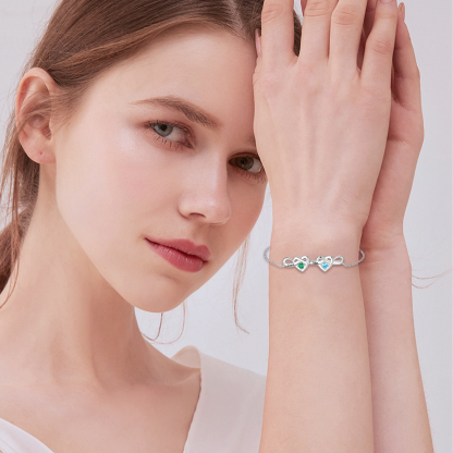 2 Names - Personalised Linked Heart Bracelet Custom 2 Birthstones Engraved Text Bracelets-Jessemade AU