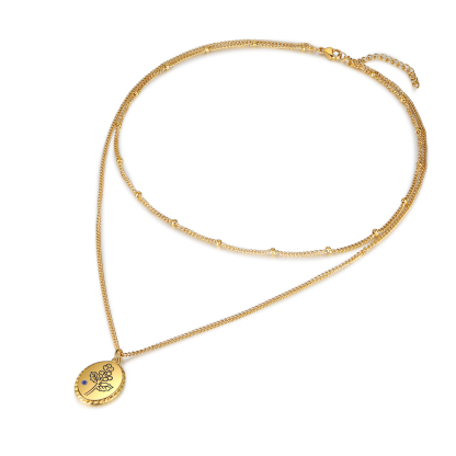Personalised Double Layered Necklace With Birthstone Custom Birthflower Gift For Women-Jessemade AU