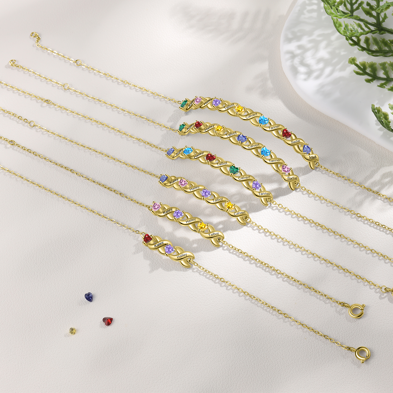 Family Custom Bracelet Heart Personalised with 7 Birthstones Gift Box Set-Jessemade AU