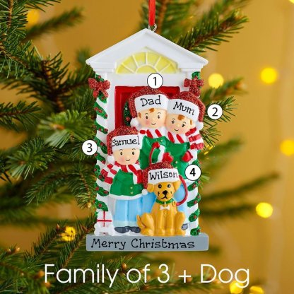 Personalised Family Christmas Ornament Custom 5 Names with Pet Dog Hanging Ornament Gifts For Family-Jessemade AU