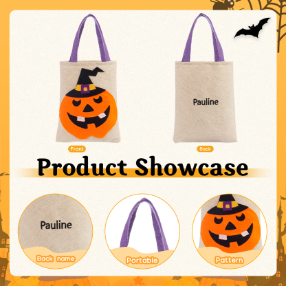 Personalised Halloween Tote Bags Custom 1 Name Halloween Trick or Treat Candy Bags-Jessemade AU