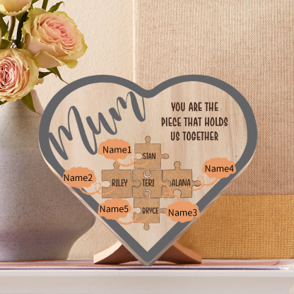 To Mum Personalised Wooden Puzzle Heart Keepsake Desktop Ornament Custom 5 Names Mothers Gifts-Jessemade AU