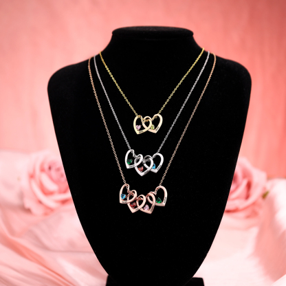 Personalised Heart Pendant Necklace Custom 2 Names & 2 Birthstones Necklace Gifts for Her-Jessemade AU