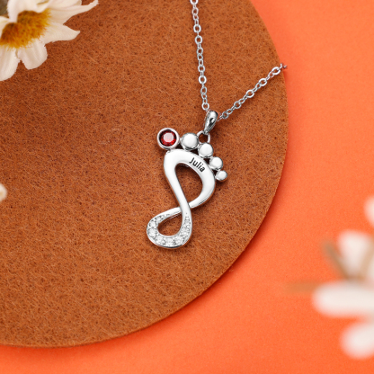 Personalised Baby Foot Necklace With 1 Birthstone Engraved Family Name Gift For Mother-Jessemade AU