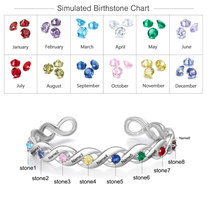 Personalised Spiral Chain Bracelet With 8 Birthstones Custom Names Bracelet Gift For Women-Jessemade AU
