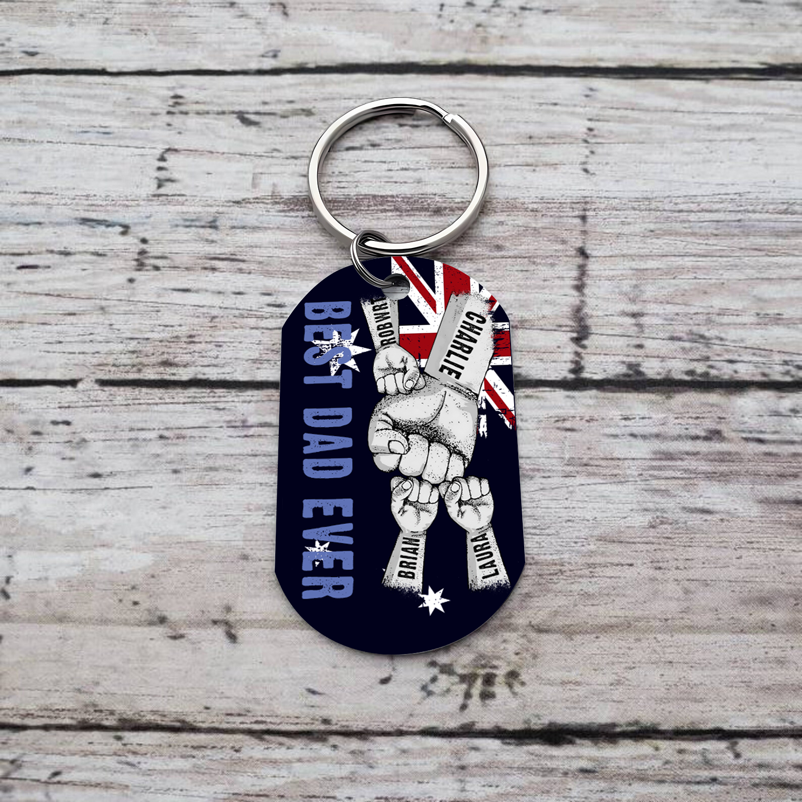 Personalised 4 Names Australian Flag Keychain Fist Bump Keychain Father's Day Gift - Best Dad Ever-Jessemade AU