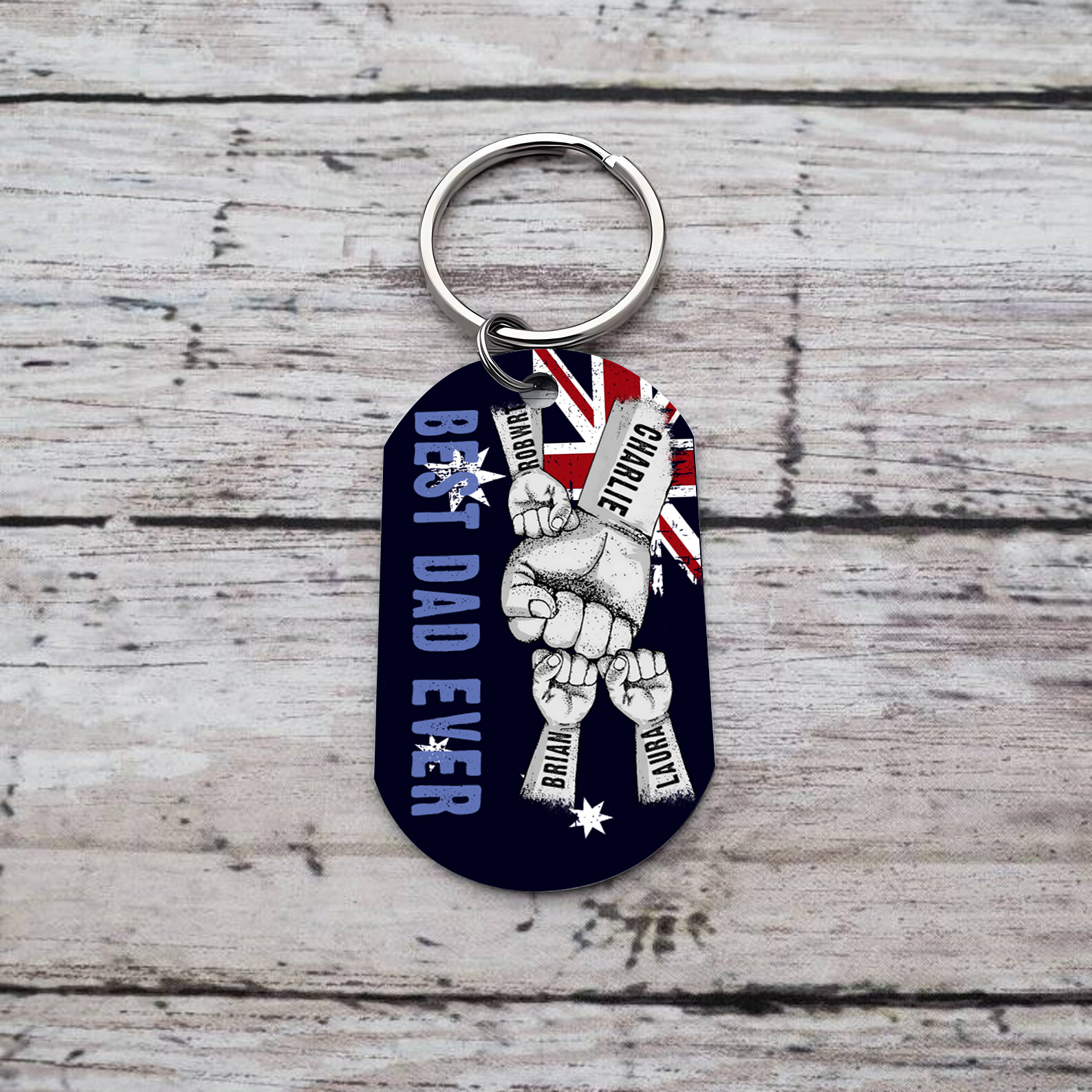 Personalised 4 Names Australian Flag Keychain Fist Bump Keychain Father's Day Gift - Drive Safe, Daddy, I Need You Here with Me-Jessemade AU