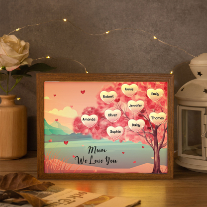Personalised Frame Night Light Custom 1 Text & 9 Names Pink Family Tree Ornament Gifts for Mother/Grandma-Jessemade AU