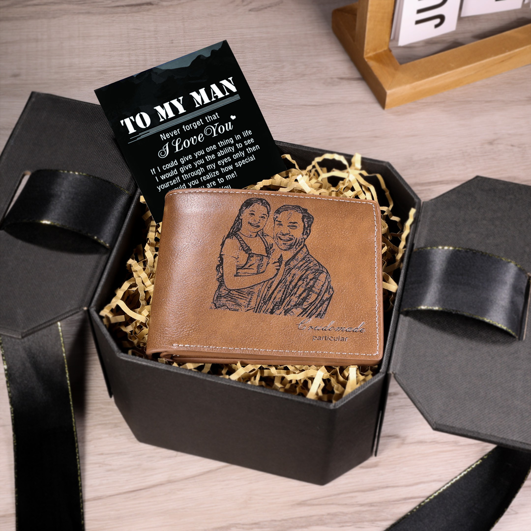 Personalised Leather Wallet Engraved Photo Short Purse Gifts For Men-Jessemade AU