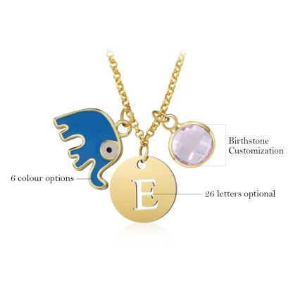 Back To School Personalised Elephant Necklace Custom Birthstone and Initial Necklace-Jessemade AU