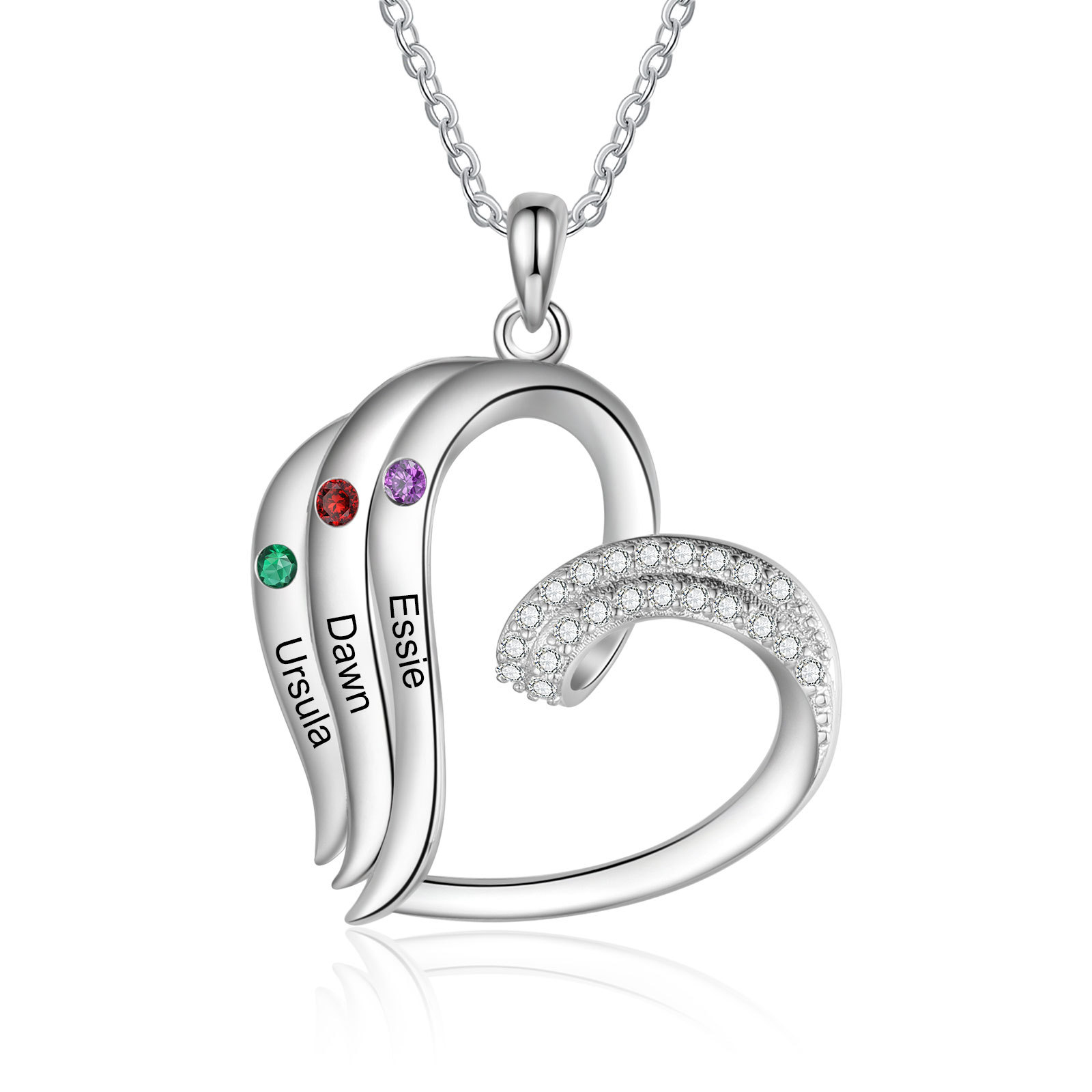 Personalised Heart Pendant Necklace Custom 3 Birthstones Engraved 3 Names Necklace Gift for Her-Jessemade AU