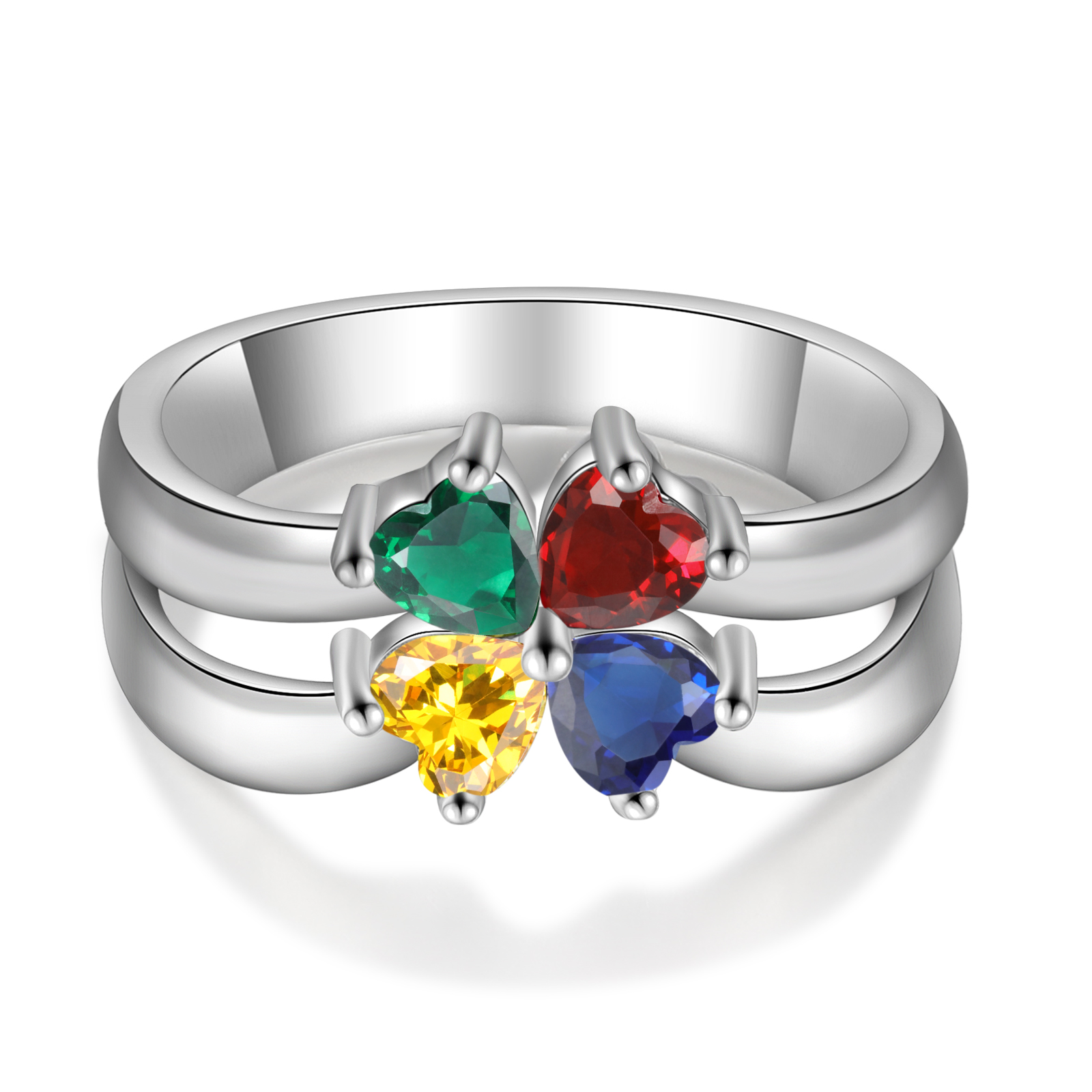 Personalised Ring With 4 Birthstones Engraved Names Ring Best Gift For Women-Jessemade AU