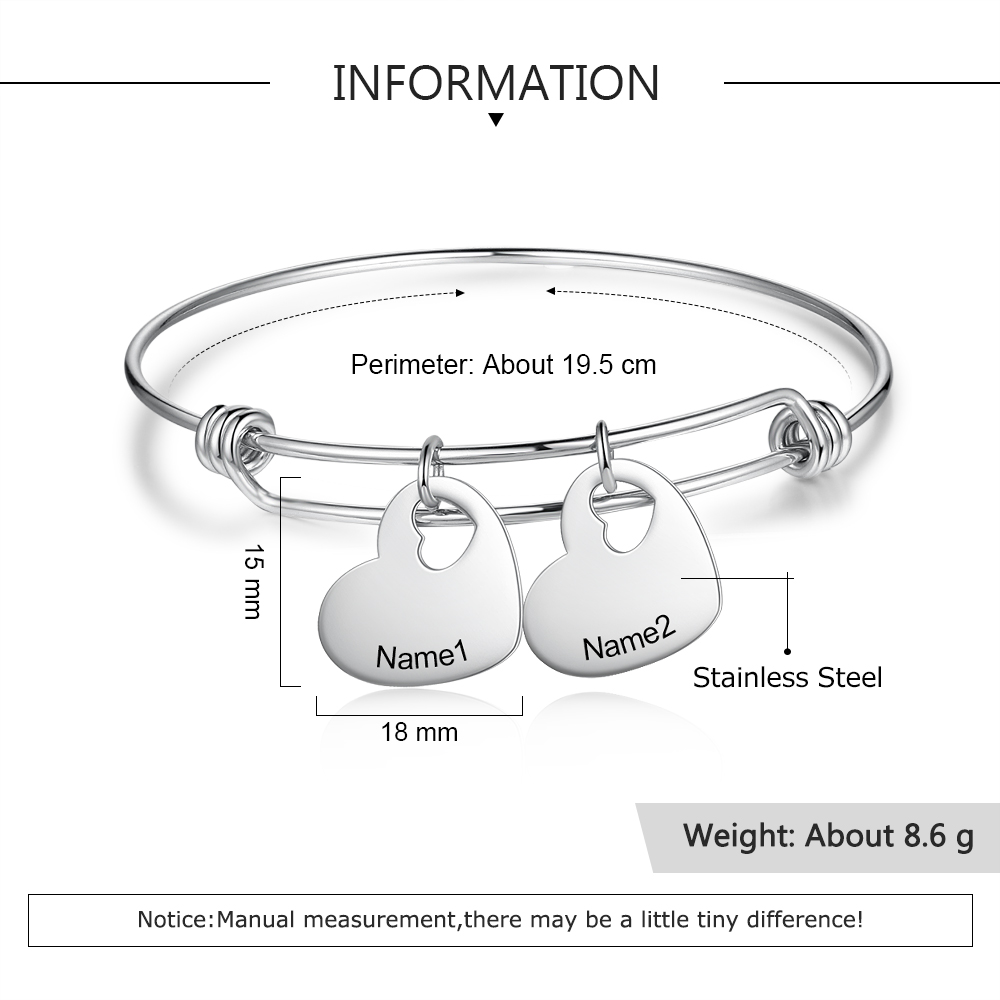 Jessemade Personalised 2 Names-Hearts Bracelet For Her-Jessemade AU