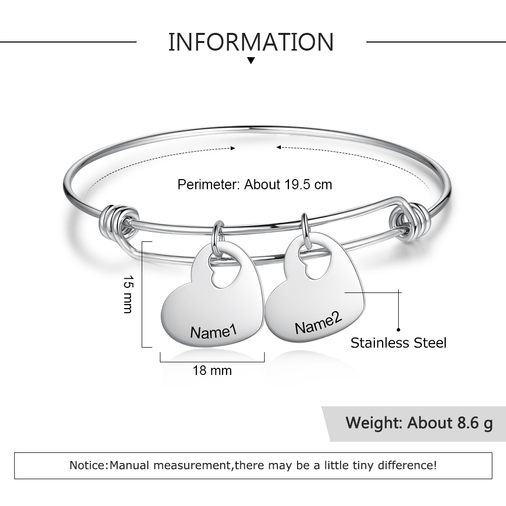 Jessemade Personalised 2 Names-Hearts Bracelet For Her-Jessemade AU