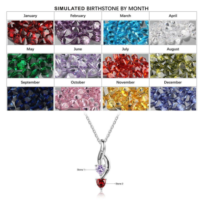 Personalised Necklace With 2 Heart Birthstones Engraved Names Gift For Women-Jessemade AU