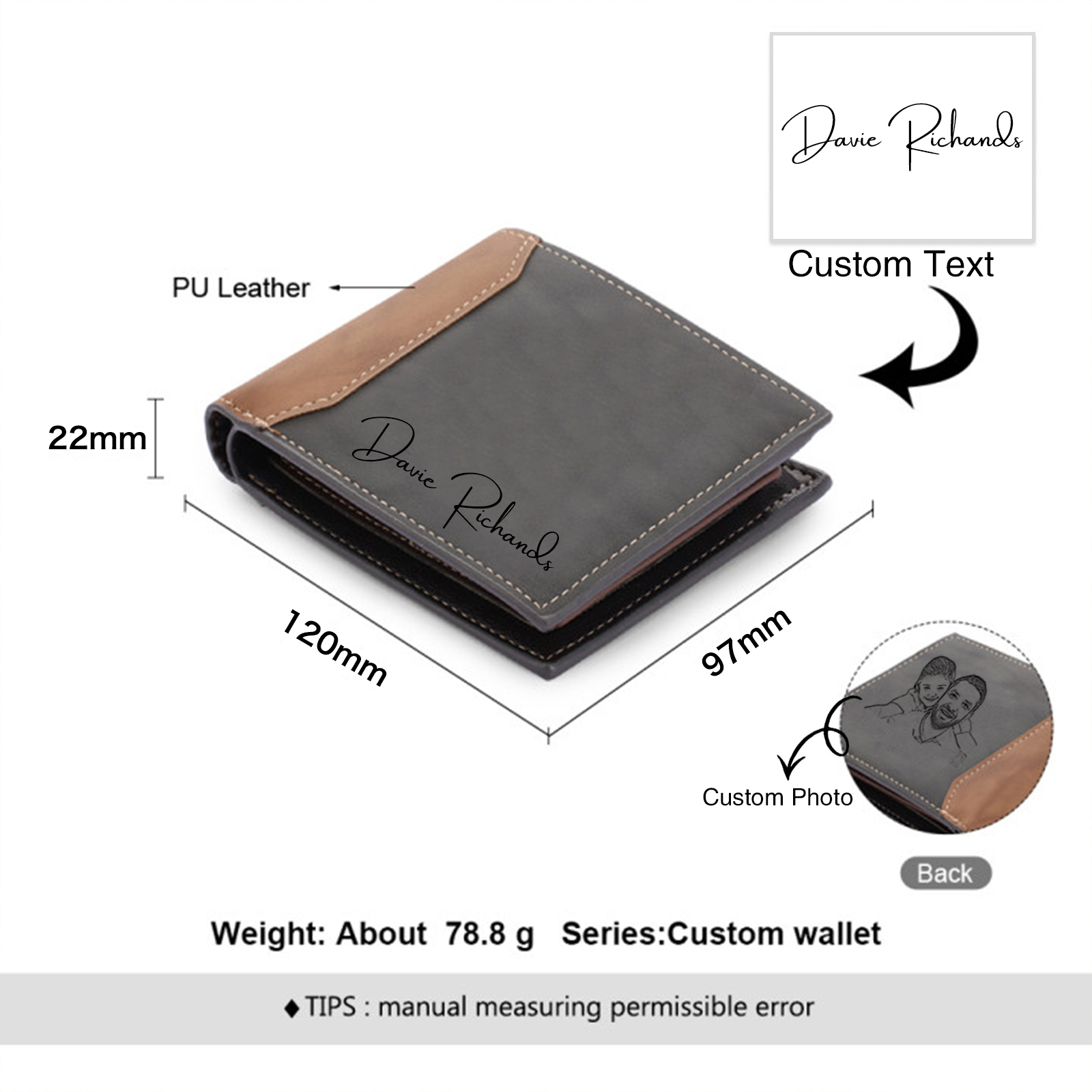 Personalised 2 Texts & 2 Photos Gift Set Wallet & Keychain & Pen Gift Box Set Father’s Day Gift for Him-Jessemade AU