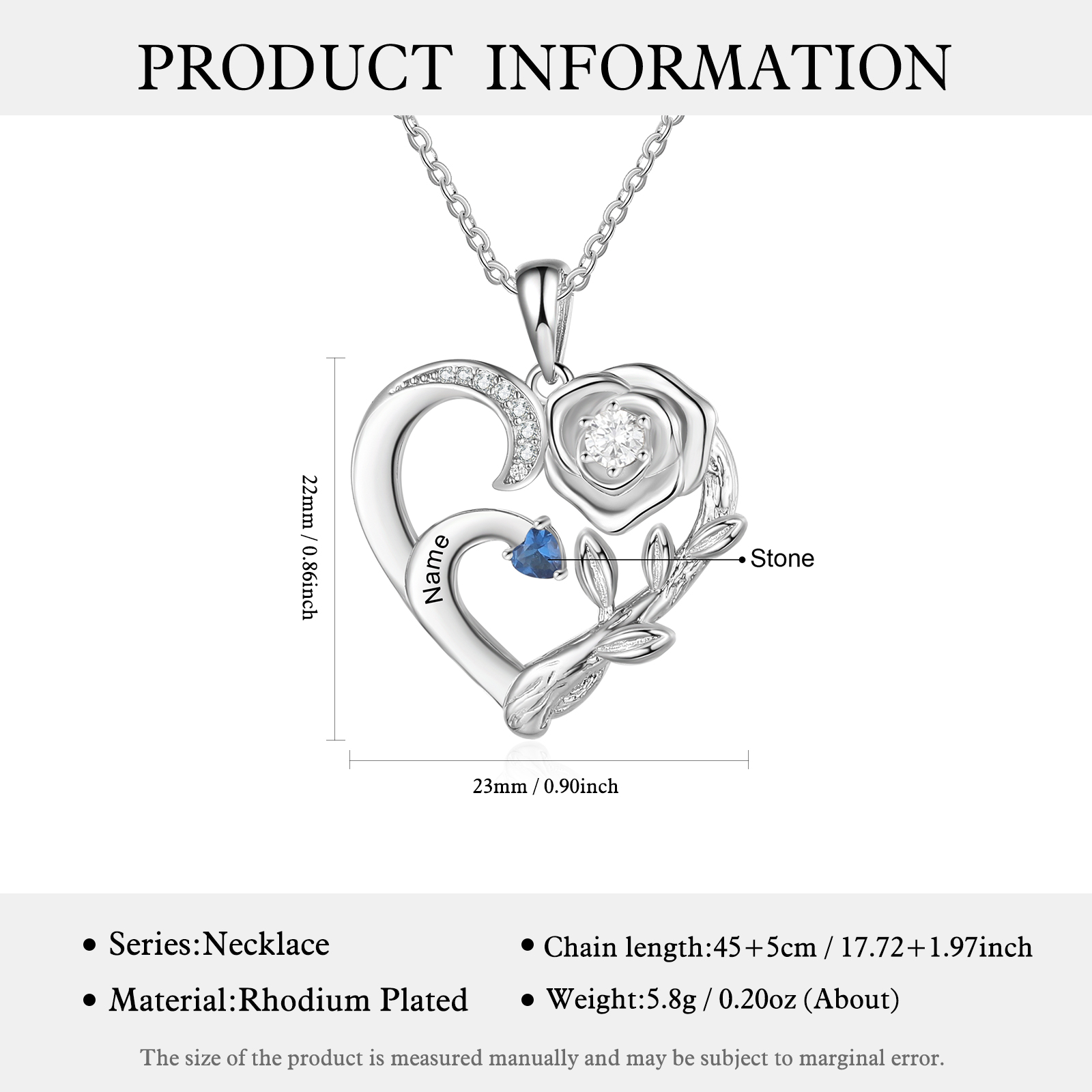 Personalised Rose Heart Necklace Custom 1 Name & Birthstone Mother Necklace-Jessemade AU