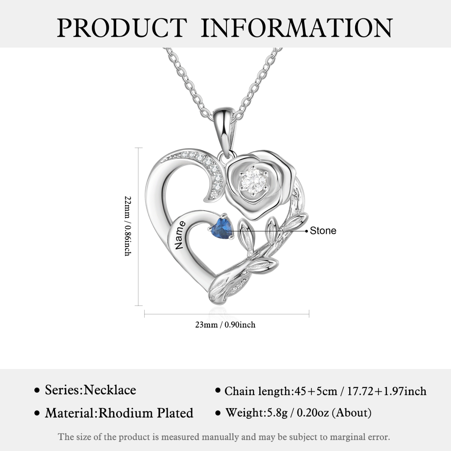 Personalised Rose Heart Necklace Custom 1 Name & Birthstone Mother Necklace-Jessemade AU