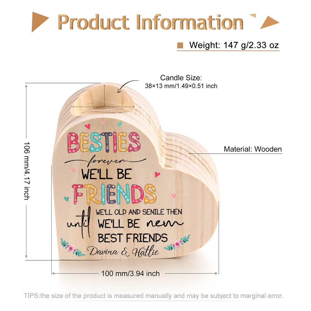 Besties Forever Wooden Candle Holder Customised 2 Names Candlesticks -Jessemade AU