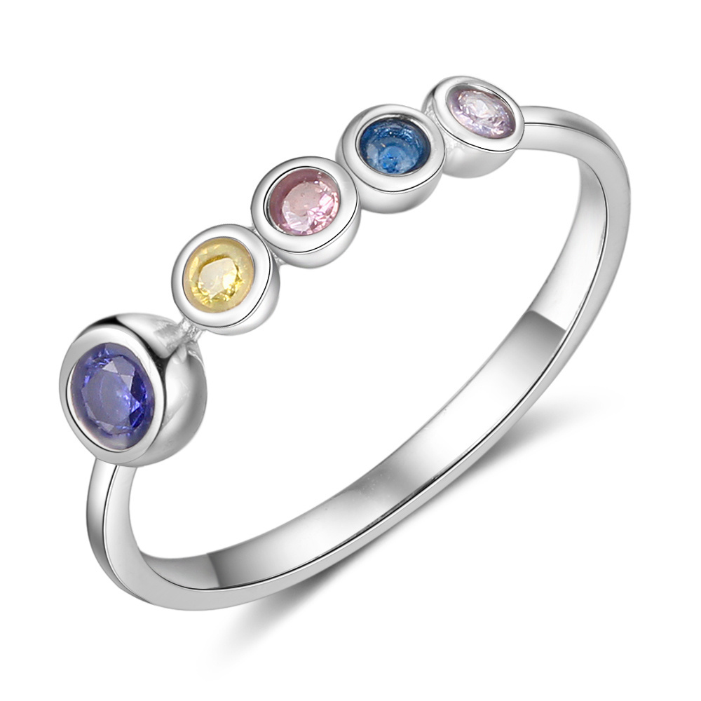 S925 Silver Ring Personalised 3-5 Birthstones Family Ring With Names Gifts For Her-Jessemade AU