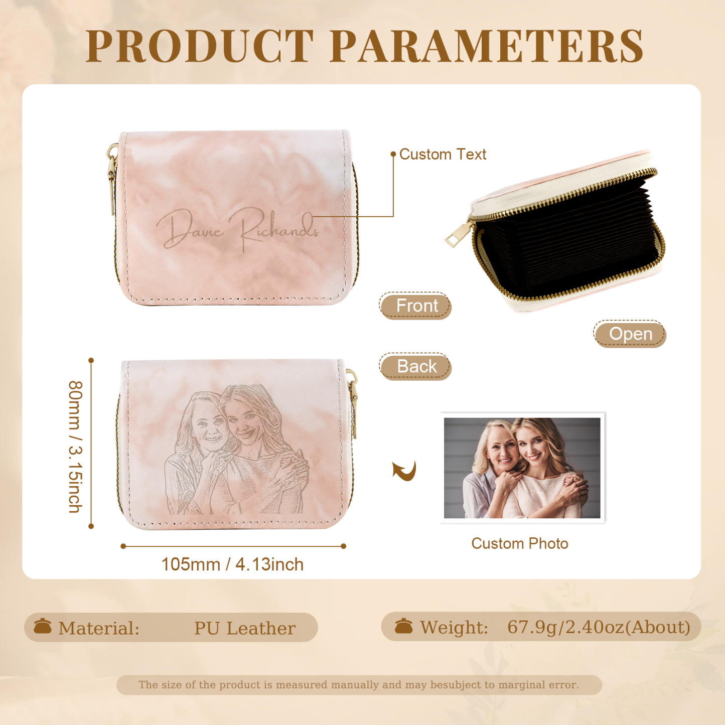 Personalised Women's Leather Wallet Custom Photo & Text Zipper Wallet Accordion Wallet Gift for Her-Jessemade AU