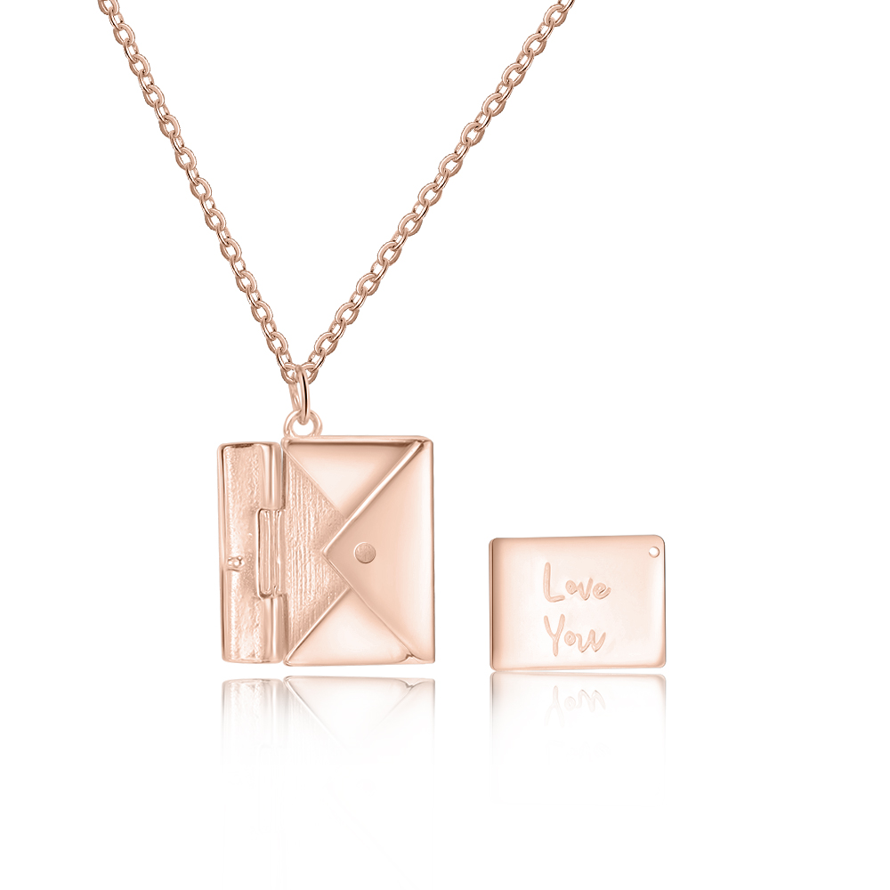 925 Sterling Silver Rose Gold  Love Letter Envelope Necklace