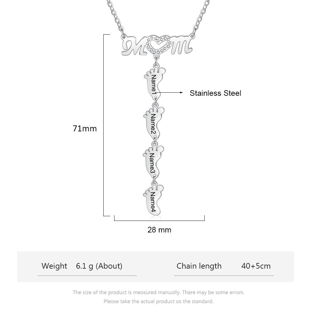 Happy Mother's Day Personalised baby feet Necklace Engraved 4 Names Necklace Gifts For Mum-Jessemade AU