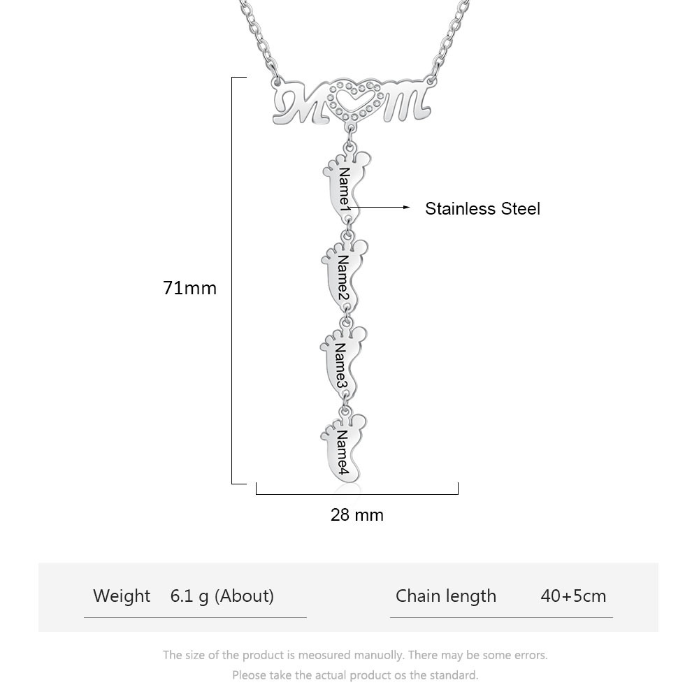Happy Mother's Day Personalised baby feet Necklace Engraved 4 Names Necklace Gifts For Mum-Jessemade AU