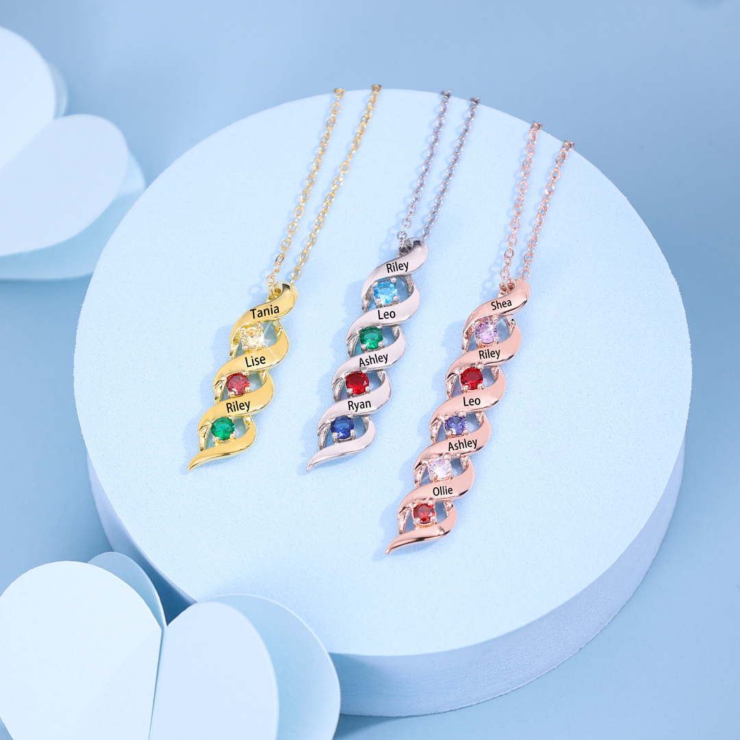 Customised Necklace Cascading Pendant with 3 Birthstones Engraving 3 Names Gifts for Her-Jessemade AU