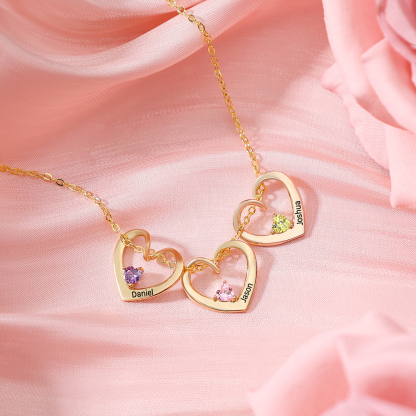 Personalised Heart Pendant Necklace Custom 2 Names & 2 Birthstones Necklace Gifts for Her-Jessemade AU