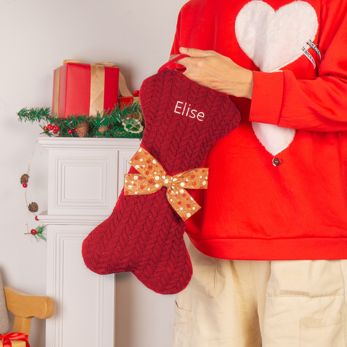 Personalised Christmas Stockings Ornaments Dog Bone Christmas Stockings Custom 1 Name Gifts for Family Friends-Jessemade AU