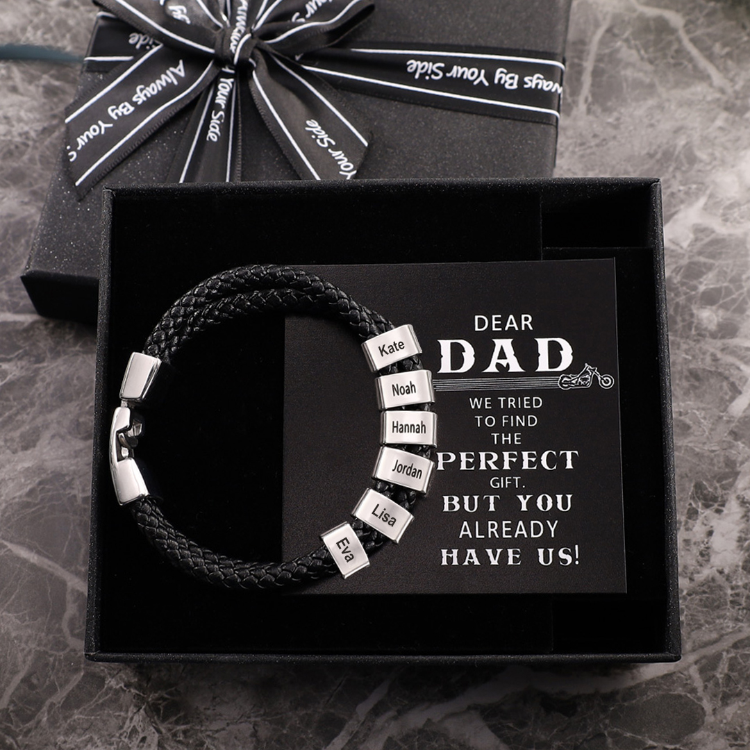 Men Leather Bracelet Personalised with 6 Beads Custom Two Layers Bracelet for Dad-Jessemade AU