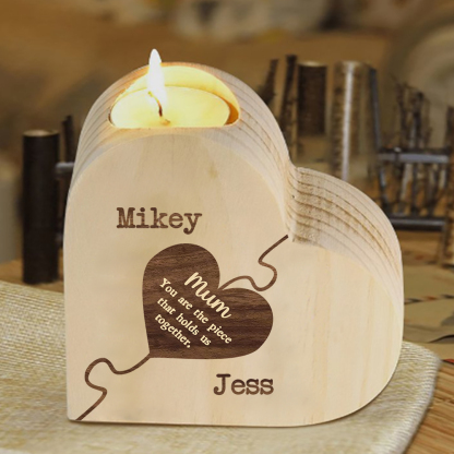 To My Mum Personalised 2 Names Puzzle Candle Holder Wooden Candlestick "You Are The Piece That Holds Us Together"-Jessemade AU