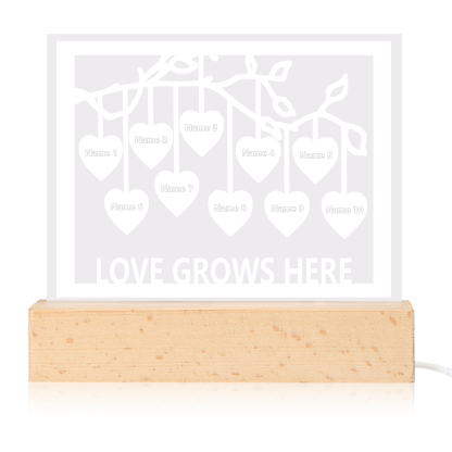 Personalised Family Tree Night Light LED Sign Engraved 10 Names Plaque USB Power Lamp-Jessemade AU