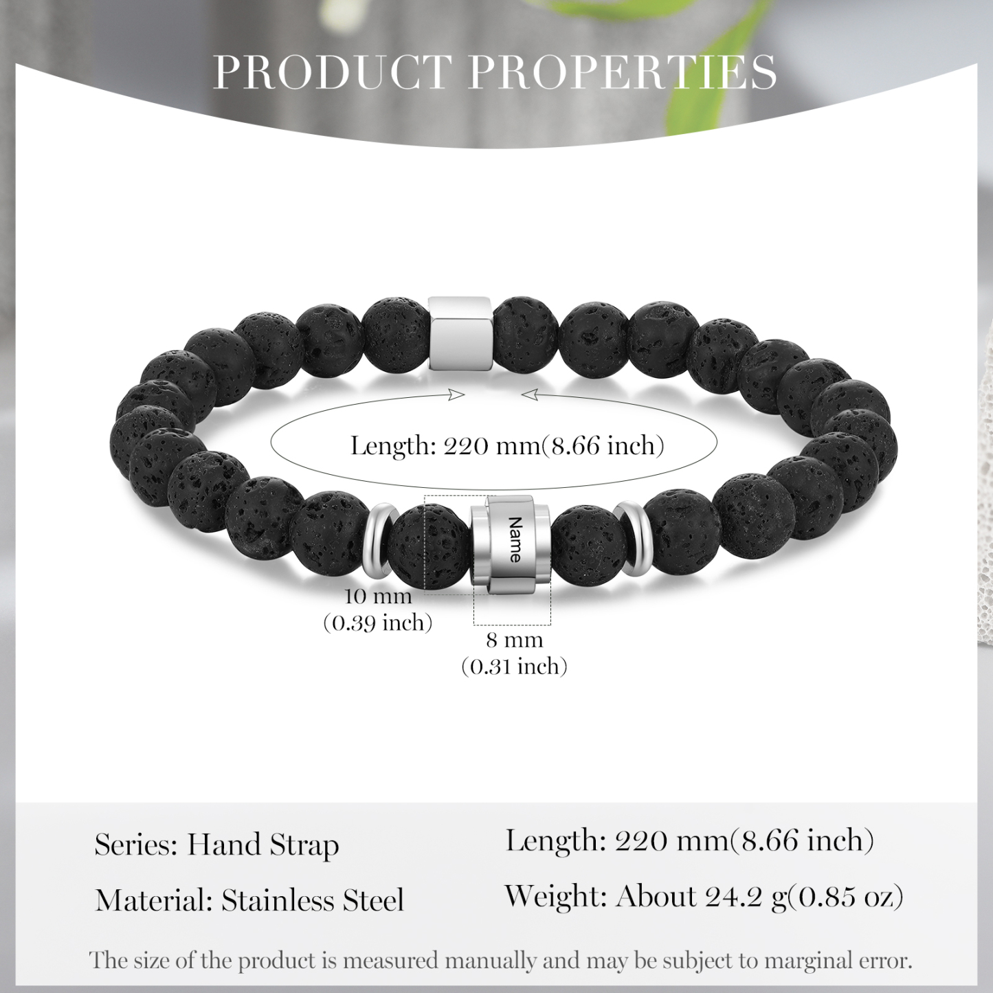 Personalised Lava Rock Bracelet with 1 Name Men's Bracelet Gifts For Him-Jessemade AU