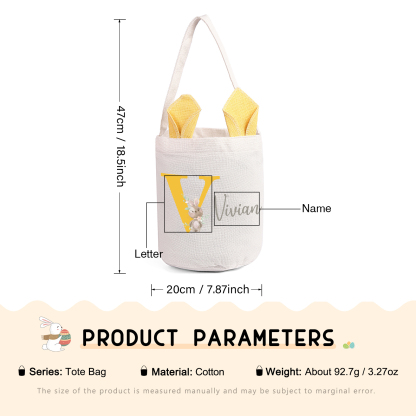 Personalised Bunny Tote Bag Custom Name & Letter Bunny Bucket Bag Easter Gifts for Kids-Jessemade AU