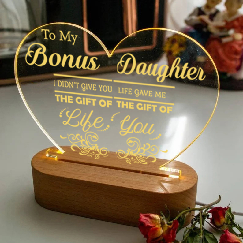 To My Bonus Daughter Night Light "Life Gave Me The Gift of You" Wooden LED Lamp-Jessemade AU
