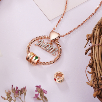 Personalised Necklace With 2 Birthstones Engraved Names Gift For Mother-Jessemade AU