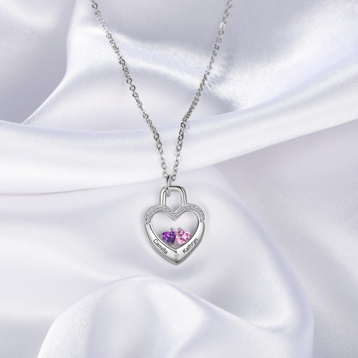 S925 Silver Love Lock Necklace Personalised Heart Necklace with Birthstone for Her-Jessemade AU