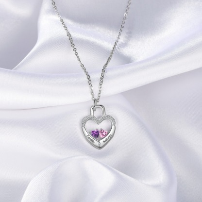 S925 Silver Love Lock Necklace Personalised Heart Necklace with Birthstone for Her-Jessemade AU