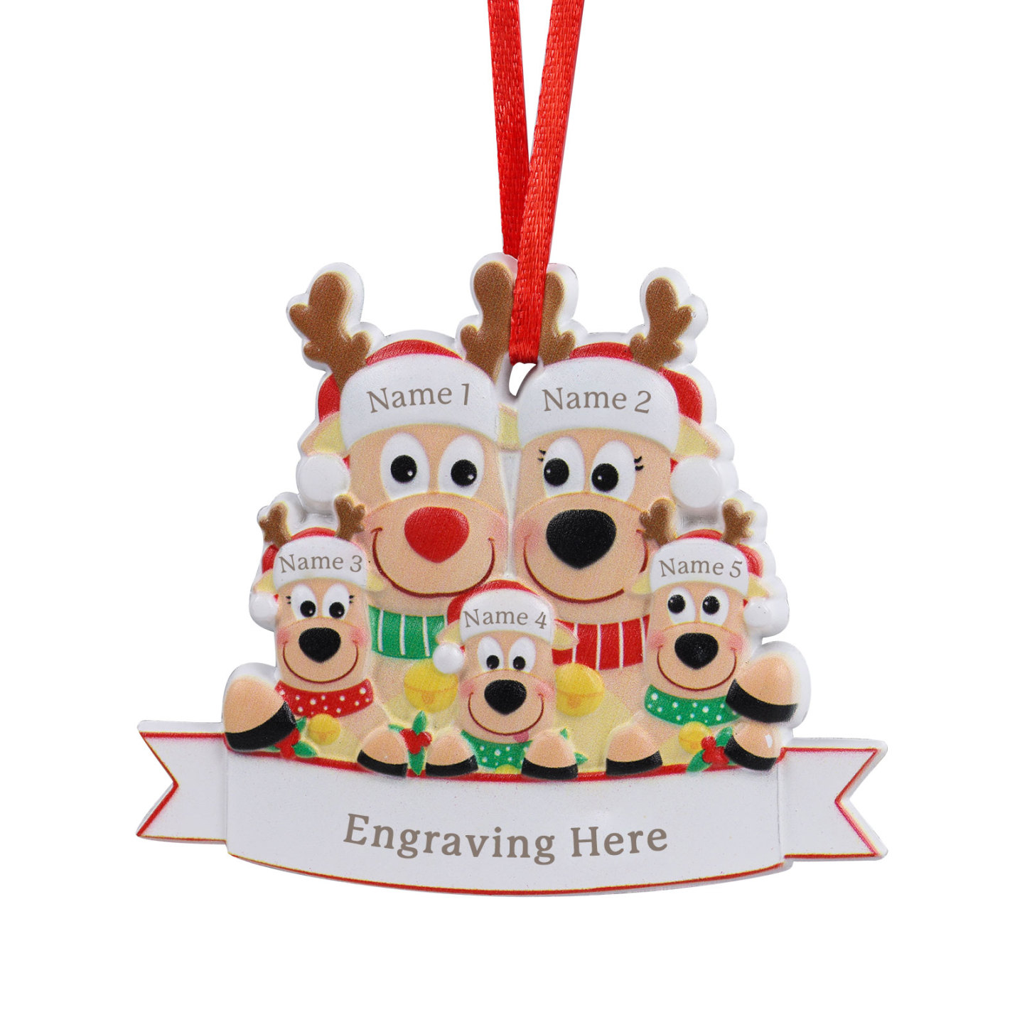 Personalised 5 Names & Text Reindeer Christmas Ornament Resin Christmas Tree Pendant for Family-Jessemade AU